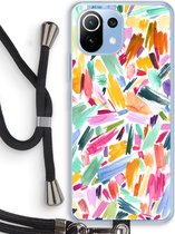 Case Company® - Xiaomi Mi 11 Lite hoesje met Koord - Watercolor Brushstrokes - Telefoonhoesje met Zwart Koord - Bescherming aan alle Kanten en Over de Schermrand