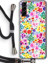 Case Company® - Samsung Galaxy S21 Plus hoesje met Koord - Little Flowers - Telefoonhoesje met Zwart Koord - Bescherming aan alle Kanten en Over de Schermrand