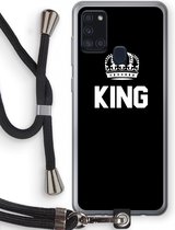 Case Company® - Samsung Galaxy A21s hoesje met Koord - King zwart - Telefoonhoesje met Zwart Koord - Bescherming aan alle Kanten en Over de Schermrand