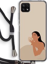 Case Company® - Samsung Galaxy A22 5G hoesje met Koord - Fresh coffee - Telefoonhoesje met Zwart Koord - Bescherming aan alle Kanten en Over de Schermrand