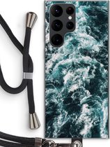 Case Company® - Samsung Galaxy S22 Ultra hoesje met Koord - Zee golf - Telefoonhoesje met Zwart Koord - Bescherming aan alle Kanten en Over de Schermrand