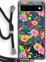 Case Company® - Google Pixel 6 hoesje met Koord - Tropisch 2 - Telefoonhoesje met Zwart Koord - Bescherming aan alle Kanten en Over de Schermrand