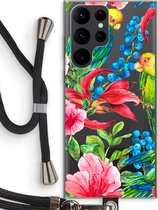 Case Company® - Samsung Galaxy S22 Ultra hoesje met Koord - Papegaaien - Telefoonhoesje met Zwart Koord - Bescherming aan alle Kanten en Over de Schermrand