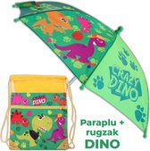 Paraplu Dino + rugzak jongens | Kleurige paraplu Ø72cm kind | Dinosaurus gymtas US05