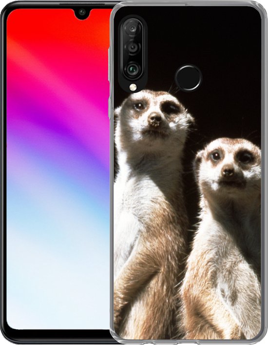Telefoonhoesje Geschikt voor Huawei P30 Lite hoesje - Zwart - Stokstaartjes - Dieren - Siliconen Telefoonhoesje Telefoonhoesje