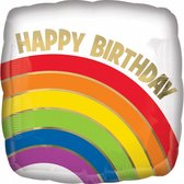 folieballon Happy Birthday Rainbow 43 cm wit