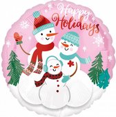 folieballon Happy Holidays 43 cm roze/wit