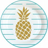 feestborden ananas 23 cm karton blauw/goud 8 stuks
