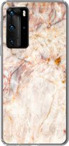 Geschikt voor Huawei P40 Pro hoesje - Marmer print - Oranje - Bruin - Siliconen Telefoonhoesje