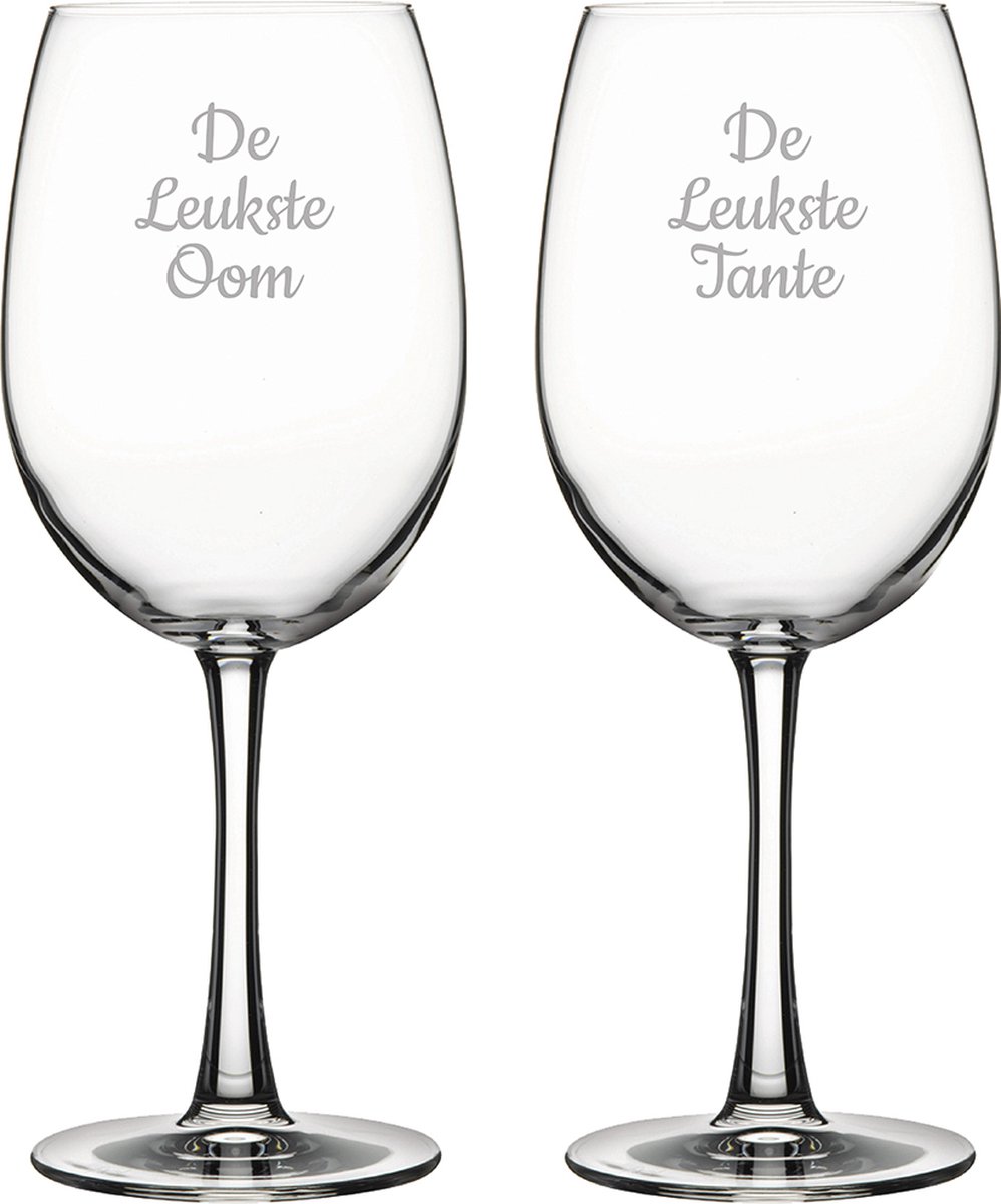 Gegraveerde Rode wijnglas 58cl De Leukste Tante-De Leukste Oom