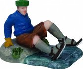 kerstfiguur Jongen op ijs 3 cm blauw/groen/bruin