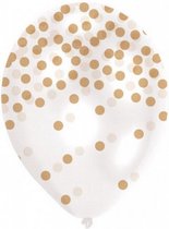 ballonnen Confetti 27,5 cm wit/goud latex 6 stuks