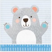 servetten Birthday Bear 33 cm papier blauw 16 stuks