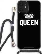 Case Company® - iPhone 12 hoesje met Koord - Queen zwart - Telefoonhoesje met Zwart Koord - Extra Bescherming aan alle Kanten en Over de Schermrand