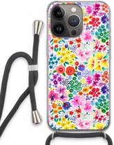 Case Company® - iPhone 13 Pro hoesje met Koord - Little Flowers - Telefoonhoesje met Zwart Koord - Extra Bescherming aan alle Kanten en Over de Schermrand