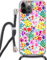 Case Company® - iPhone 12 Pro hoesje met Koord - Little Flowers - Telefoonhoesje met Zwart Koord - Extra Bescherming aan alle Kanten en Over de Schermrand