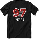 97 Years - Feest kado T-Shirt Heren / Dames - Rood / Grijs - Perfect Verjaardag Cadeau Shirt - grappige Spreuken, Zinnen en Teksten. Maat XL