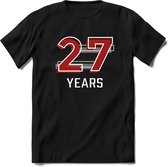 27 Years - Feest kado T-Shirt Heren / Dames - Rood / Grijs - Perfect Verjaardag Cadeau Shirt - grappige Spreuken, Zinnen en Teksten. Maat XL