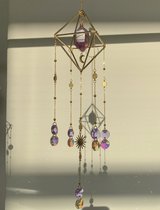 Kristallen Amethist Zonnevanger - Handgemaakt Suncatcher - Amethyst - Raamdecoratie - Decoratieve Accessoires - Edelstenen - Goud in huis