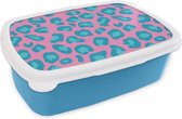 Broodtrommel Blauw - Lunchbox - Brooddoos - Panterprint - Blauw - Roze - Patronen - 18x12x6 cm - Kinderen - Jongen