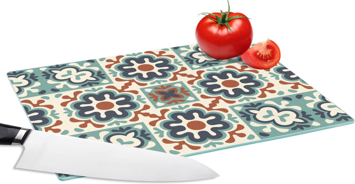 Glazen Snijplank - 28x20 - Bloem - Ornament - Patroon - Snijplanken Glas
