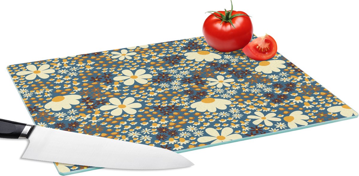 Glazen Snijplank - 39x28 - Bloemen - Patroon - Madelief - Snijplanken Glas