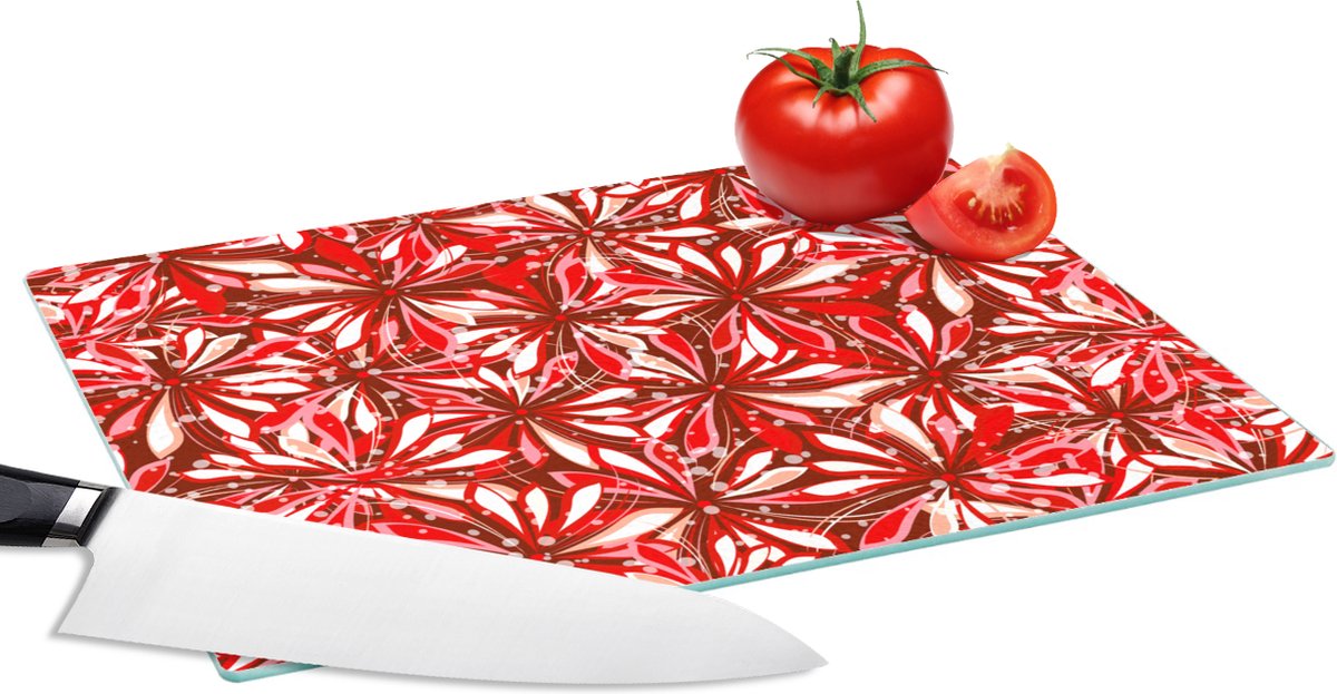 Glazen Snijplank - 28x20 - Bloesem - Rood - Patronen - Bloemen - Snijplanken Glas
