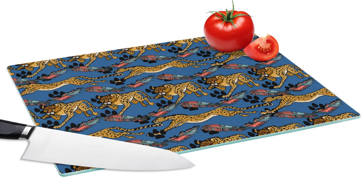 Glazen Snijplank - 39x28 - Patroon - Cheetah - Veren - Snijplanken Glas