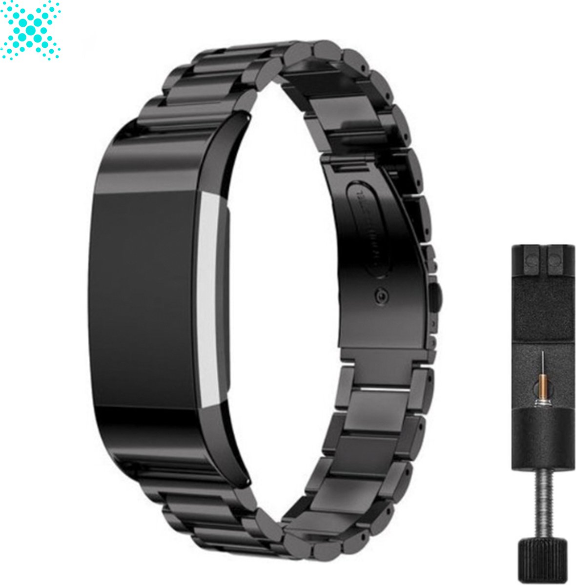 MY PROTECT - Luxe Metalen Bandje Geschikt Voor Fitbit Charge 2 - Schakel Band - Zwart