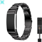 MY PROTECT® Luxe Metalen Armband Voor Fitbit Charge 2 Horloge Bandje - RVS Fitbit Schakelarmband - Stainless Steel Watch Band - Zwart
