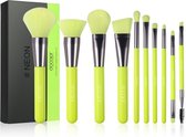 Docolor Professionele make up kwasten set - 10 delig - Met foundation kwast - Met poeder kwast - Met oogschaduw kwast - Neon yellow - Vegan