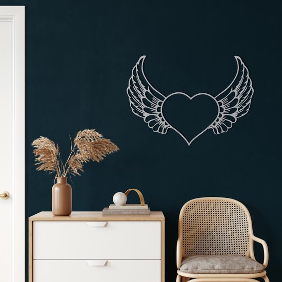 Wanddecoratie | Engelenhart / Angel Heart  decor | Metal - Wall Art | Muurdecoratie | Woonkamer |Zilver| 60x42cm