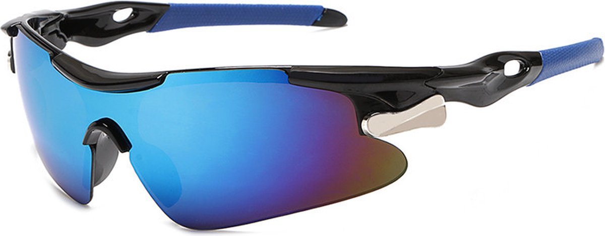 Garpex® Fietsbril - Sportbril - Zonnebril Heren - Wielrennen - Motor - Zwart Frame met Blauwe Lens - Garpex®