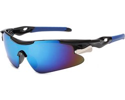 Garpex® Fietsbril - Sportbril - Zonnebril Heren - Wielrennen - Motor - Zwart Frame met Blauwe Lens