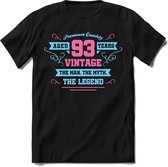 93 Jaar Legend - Feest kado T-Shirt Heren / Dames - Licht Blauw / Licht Roze - Perfect Verjaardag Cadeau Shirt - grappige Spreuken, Zinnen en Teksten. Maat XL