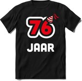 76 Jaar Feest kado T-Shirt Heren / Dames - Perfect Verjaardag Cadeau Shirt - Wit / Rood - Maat XL