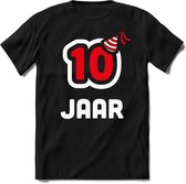 10 Jaar Feest kado T-Shirt Heren / Dames - Perfect Verjaardag Cadeau Shirt - Wit / Rood - Maat L