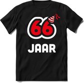 66 Jaar Feest kado T-Shirt Heren / Dames - Perfect Verjaardag Cadeau Shirt - Wit / Rood - Maat L