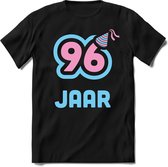 96 Jaar Feest kado T-Shirt Heren / Dames - Perfect Verjaardag Cadeau Shirt - Licht Blauw / Licht Roze - Maat XXL