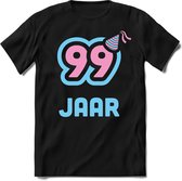 99 Jaar Feest kado T-Shirt Heren / Dames - Perfect Verjaardag Cadeau Shirt - Licht Blauw / Licht Roze - Maat XXL