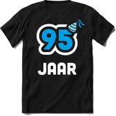 95 Jaar Feest kado T-Shirt Heren / Dames - Perfect Verjaardag Cadeau Shirt - Wit / Blauw - Maat L