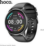 HOCO Y4 Smartwatch - Zwarte sporthorloge met rond display - Beschikt over o.a. hartslagmeter, stappenteller, slaapmonitor, calorieënmeting & diverse sportmodus
