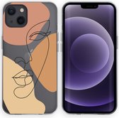 iMoshion Hoesje Geschikt voor iPhone 13 Hoesje Siliconen - iMoshion Design hoesje - Transparant / Line Art Color Face