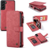 Caseme - Telefoonhoesje geschikt voor Samsung Galaxy S22 5G- Retro Wallet Book Case met Ritssluiting - Rood