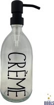 Zeepdispenser | Zeeppompje | Creme | Transparant glas | 500ml | Zwart | Mat zwart RVS pomp | Glas | BBBLS | Duurzaam