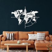 Wanddecoratie |Wereldkaart Berg/ World Map Mountain  decor | Metal - Wall Art | Muurdecoratie | Woonkamer |Wit| 117x91cm