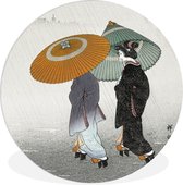 WallCircle - Wandcirkel ⌀ 90 - Vrouwen - Parasol - Kimono - Japandi - Vintage - Ronde schilderijen woonkamer - Wandbord rond - Muurdecoratie cirkel - Kamer decoratie binnen - Wanddecoratie muurcirkel - Woonaccessoires