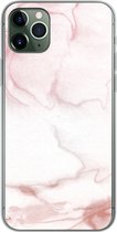 Geschikt voor iPhone 11 Pro Max hoesje - Marmer print - Roze - Rood - Siliconen Telefoonhoesje