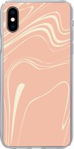 Geschikt voor iPhone Xs hoesje - Marmer print - Roze - Zalm - Siliconen Telefoonhoesje