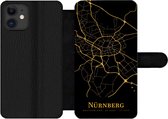 Bookcase Geschikt voor iPhone 12 Pro telefoonhoesje - Nürnberg - Kaart - Goud - Met vakjes - Wallet case met magneetsluiting